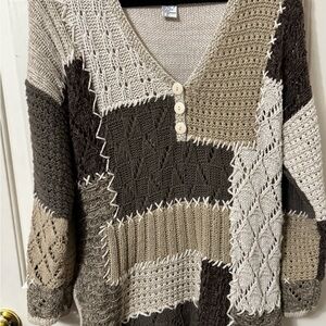 Very RARE NWOT Patchwork Knit V-Neck Sweater